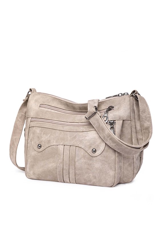 Multi Functional Large Capacity Shoulder Bag, Fashionable Washed Leather Bag, Soft PU Leather Multi-Pocket Tote Bag