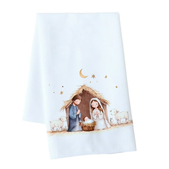 geerera Nativity Kitchen Towels, Holy Family Dish Cloths, Religious Christmas Decor, Cotton Xmas Theme Towels for Kitchen, Holiday Gathering, Home Display