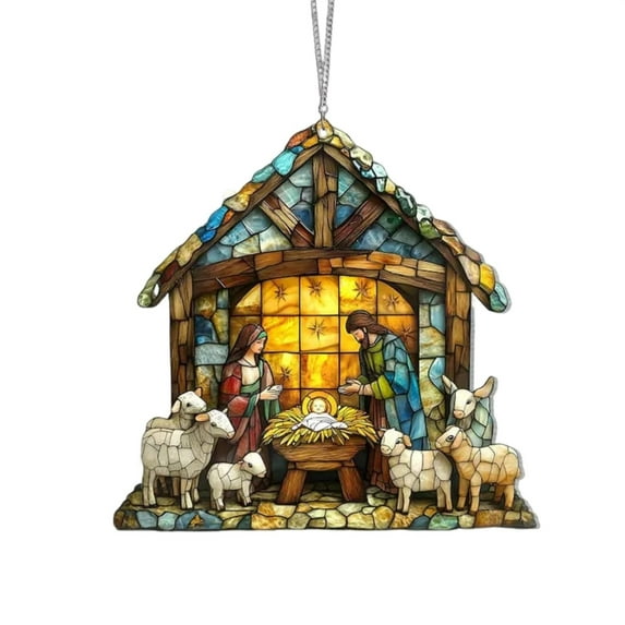 geerera Nativity Scene Ornament, Acrylic Suncatcher with Jesus Christ Design, Religious Christmas Decor, for Gift Giving, Tree Decor and Spiritual Display