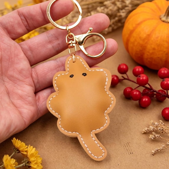 geerera PU Leather Leaf Keychain, Cute Fall Autumn Bag Charm with Gold Hardware, Rustic Thanksgiving Gift Accessory for Keys, Purse & Backpack