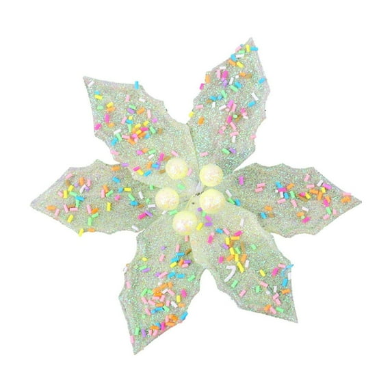 geerera Pastel Christmas Artificial Poinsettia, Christmas Sprinkles Candy Poinsettia Flowers Tree Pick, Macaroon Flower for DIY Xmas Wreath Holiday Party Decor