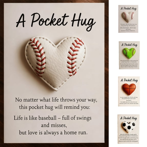 geerera Pocket Hug Card, Motivational Sports Card, Encouragement Card with Resin Heart Baseball, Sport Theme Inspirational Greeting Card for Gym Bag, Office Desk, Locker Room Decor