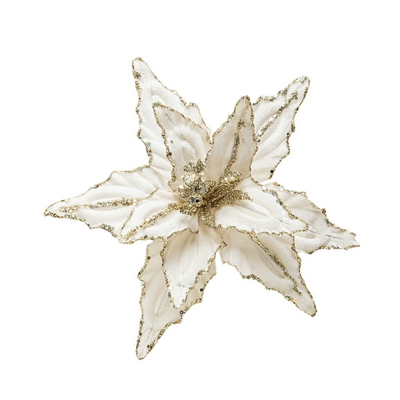 geerera Poinsettia Velvet Glitter Flowers, Artificial Magnolia Christmas Ornaments, Sparkling Floral Tree Decor, for Wedding Parties, New Year Celebrations, Holiday DIY Projects