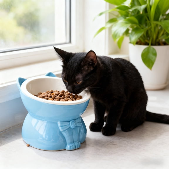 geerera Raised Cat Bowl, 15° Tilted Cat Food Bowl, Protect Cat's Spine Anti-Vomiting Feeding Dish for Cats, Kittens and Small Dogs