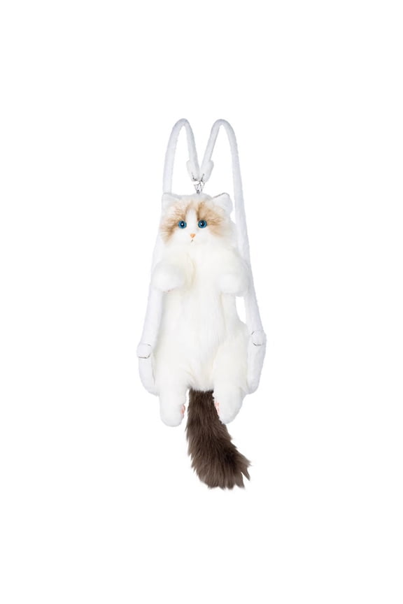 Realistic Ragdoll Cat Backpack, Handcrafted Stuffed Plush Bag with Adjustable Shoulder, Crossbody, and Handbag Straps
