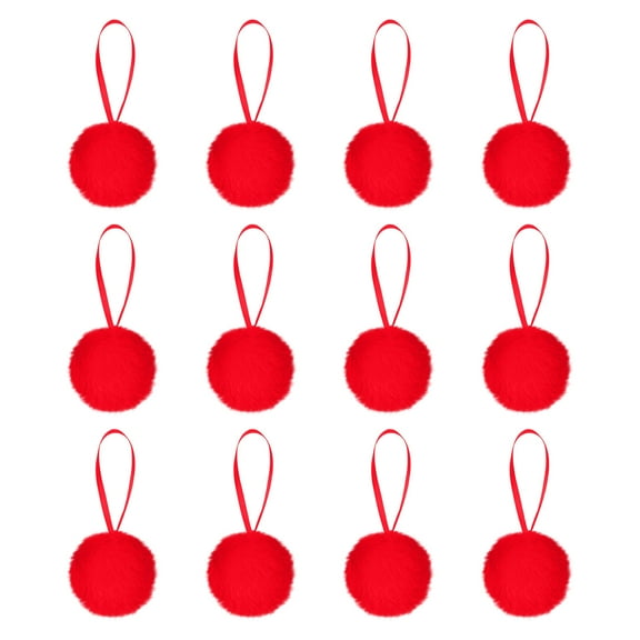 geerera Red Furry Ornaments, 12-Pack Fluffy Pom Pom Ball Decor, 3 Inch Fuzzy Christmas Tree Decorations, for Home Decor, DIY Crafts and Holiday Party