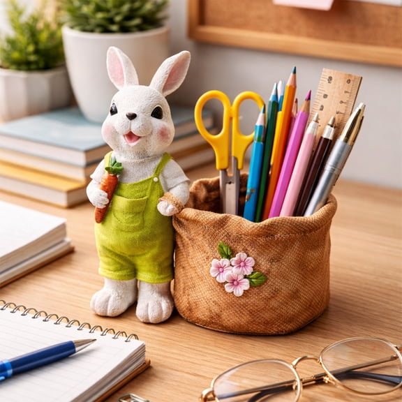 geerera Resin Easter Bunny Planter Cute Rabbit Pot Indoor Outdoor Garden Decor 7"x8"