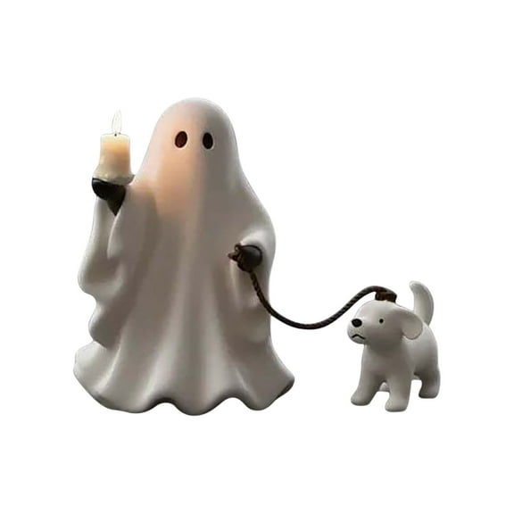 geerera Resin Ghost Walking Dog Statue, Halloween Ghost Walking Dog Figurine Home Tabletop Decorations