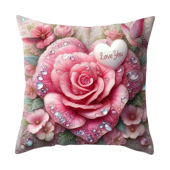 geerera Rose Print Pillow Cover, Home Decorative Sofa Pillowcase, Square Cushion Covers for Home Sofa Couch 18x18 inch