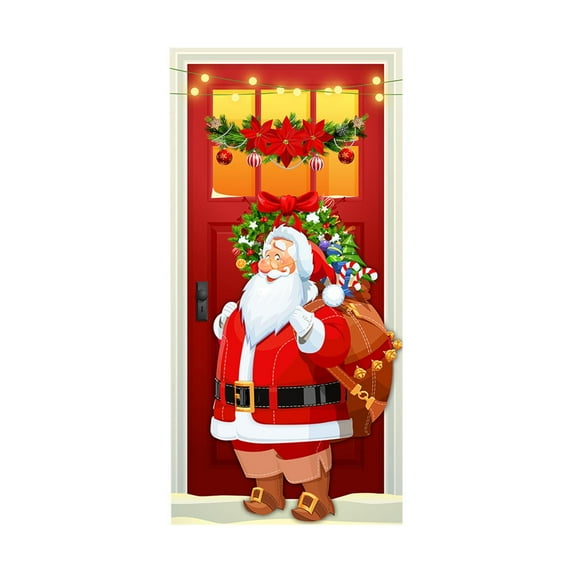 geerera Santa Christmas Door Decor, Printed Holiday Door Hanger, for Indoor, Outdoor, Front Door, Party, Festive Home Decoration