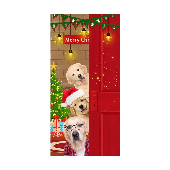 geerera Santa Christmas Door Decor, Printed Holiday Door Hanger, for Indoor, Outdoor, Front Door, Party, Festive Home Decoration