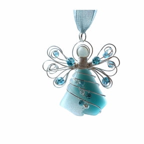 geerera Sea Glass Angel Ornament, 2D Flat Acrylic Christmas Tree Pendant, for Holiday Decor, Festive Tree Decoration, Seasonal Home Accent
