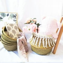 geerera Seagrass Plant Basket with Tassel and Handles, Wicker Woven Storage Basket for Storage, Decoration, Laundry, Picnic,Groceries and Toy Storage