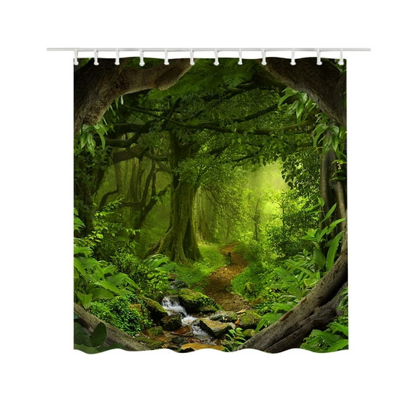 geerera Shower Curtain, Pale and Vintage Color in Mysterious Forest Woodland Nature Picture, Cloth Fabric Bathroom Decor Set with Hooks,Mildew Resistant, 59x71 inch