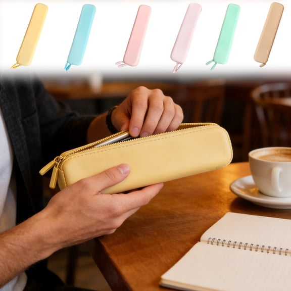 geerera Slim Pencil Case, Silicone Pen Organizer , Waterproof Zipper Pouch for Markers & Office Supplies, 8.86x1.97 Inch