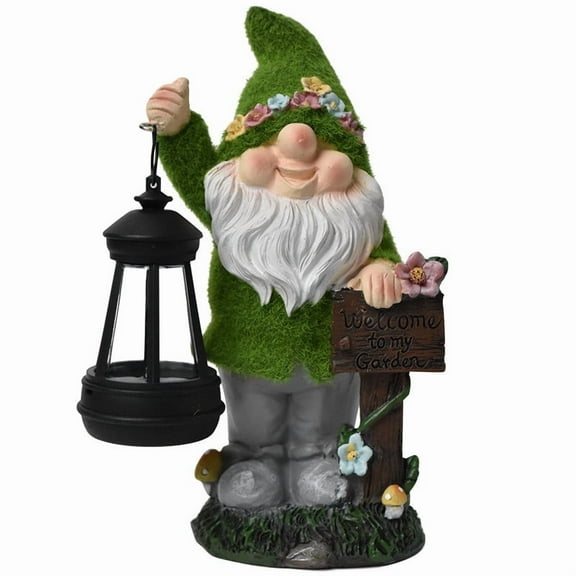 geerera Solar Garden Gnome Figurine with LED Lantern, Funny Gnome Decorations, Xmas Patio Lawn Yard Decoration, Christmas Gardening Gifts for Mom Dad