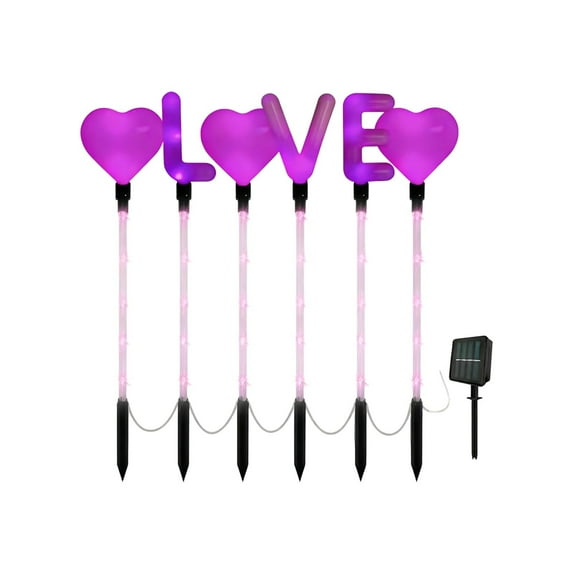 geerera Solar Valentines Day Lights, LED Classic Heart Shape Outdoor Garden Stakes, Set of 6 Waterproof Yard Decorations, Holiday Pathway Lighting, Nighttime Garden Ambiance