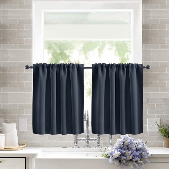 geerera Solid Blackout Short Curtains 30x36 Inch Rod Pocket Window Panels for Kitchen Bathroom 2-Pack Home Decor