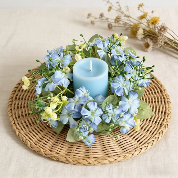 geerera Spring And Summer Artificial Flower Wreath Mini Floral Candle Ring for Wedding Table Centerpiece Home Door Decoration, 7.9inch