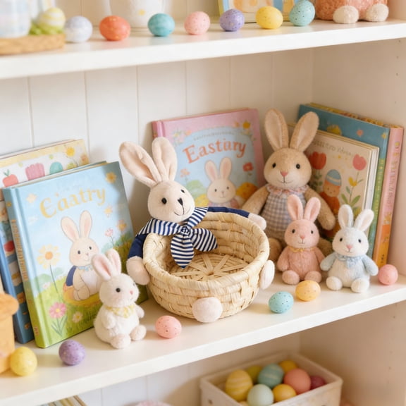 geerera Straw Woven Corn Husk Storage Basket, Easter Rabbit Decorative Basket, Rustic Home Decor for Tabletop, Shelf, Entryway