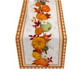 thumbnail image 1 of geerera Thanksgiving Table Runner, Orange Plaid Pumpkin and Maple Leaf Print, for Holiday Dinner, Buffet Server, Harvest Party Decor, 1 of 6
