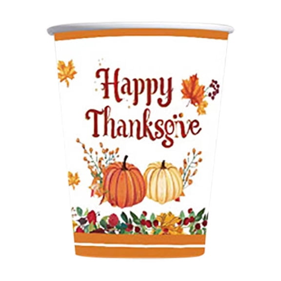 geerera Thanksgiving Tableware Set, Disposable Themed Party Tableware,Including Plates, Paper Cups, and Napkins for Holiday Dining, Decorative Place Settings, serves 24