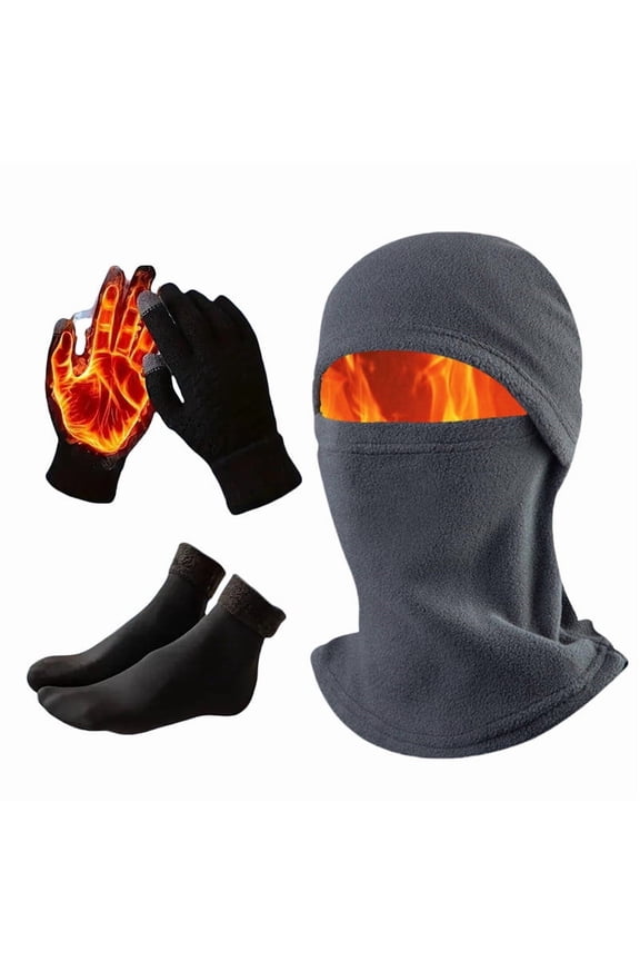 Unisex 3-Pack Winter Balaclava Set, Full Face Cover with Thermal Gloves and Socks, Cold Weather Gear for Skiing, Snowboarding, Outdoor Work