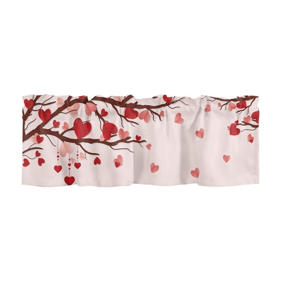 geerera Valentine's Day Kitchen Curtains - Heart Pattern Semi-Sheer Panels for Windows, Romantic Home Decor for Living Room & Kitchen, Warm Ambiance