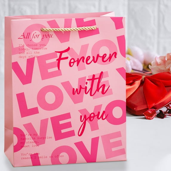 geerera Valentines Gift Bag, Gift Treat Bags With Ribbon Handles for Valentine Party Favors,Wedding Gifts, 7.7"x9.7"