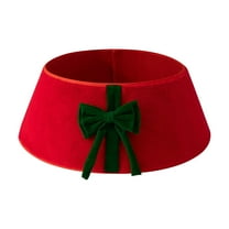 geerera Velvet Christmas Tree Collar, 24-Inch Red Tree Collar with Green Bow, for Tree Bottom Cover, Holiday Scene Decoration