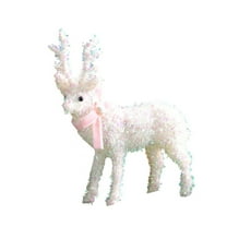 geerera White Flocked Christmas Reindeer Figurine, Elk Decor with Pink Bow Scarf, for Home Decor, Christmas Party Decoration, Winter Tabletop Display