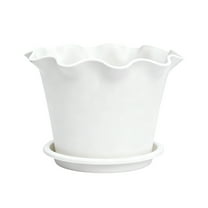 geerera White Plastic Planters with Saucers, Modern Decorative Flower Pots with Drainage, Indoor Outdoor Gardening Pots for Plants, Succulents, Flower