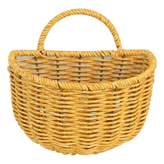 geerera Woven Storage Basket, Wall Mounted Wicker Hanging Basket, Front Door Hanging Plastic Rattan Basket, Fruit Vegetable Basket for Home Kitchen Decor