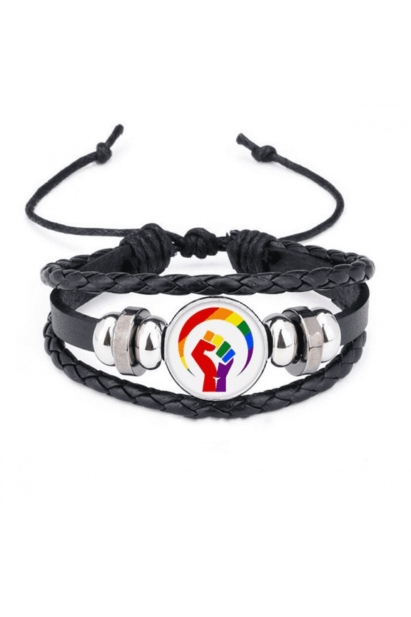 gender differences around rainbow equality bracelet braided leather woven wristband