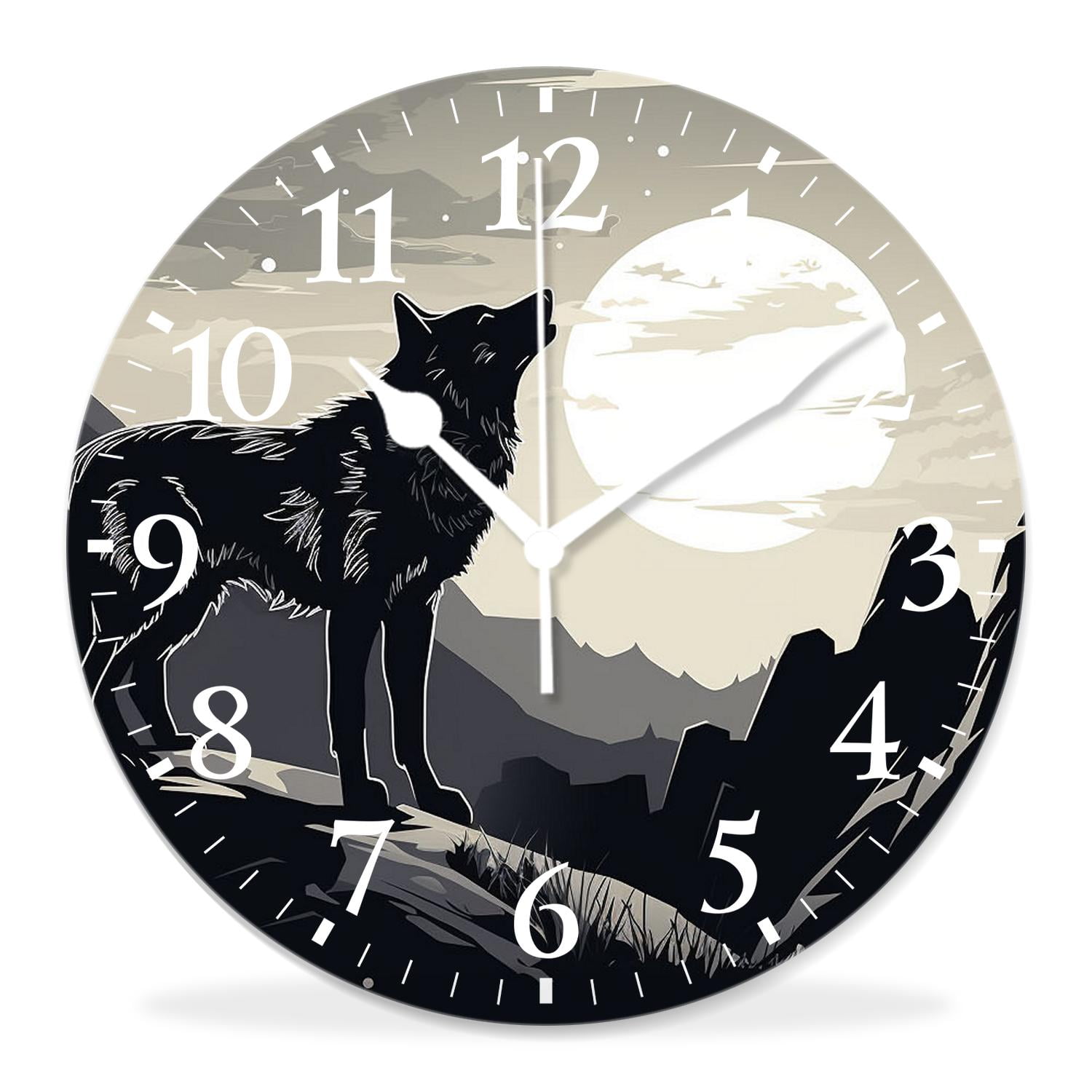 generic 10 inch Round Wall Clock,Black And White Wolf Howling At The ...