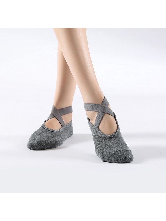 Pilates Socks for Women Non Slip Grip Yoga Barefoot Indoor Workout | Breathable cotton grippy sock, slipper sticky socks, one size fits women for barre, ballet, dance, hospital, home
