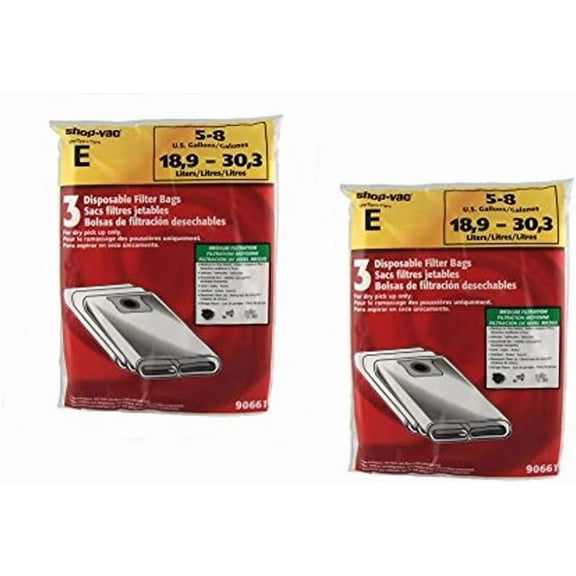 geniune Shop-Vac 90661, 906-61 9066100 Disposable Collection Bag for 5-8 Gallon Vacs 6 bags per pack