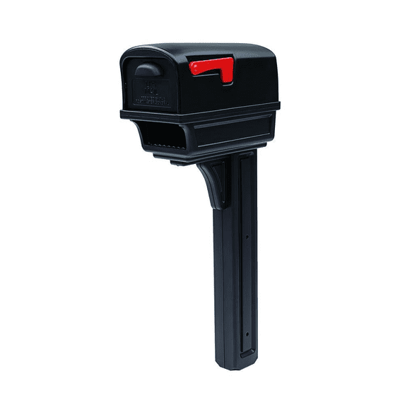 gentry all-in-one black plastic mailbox and post combo | gibraltar large double