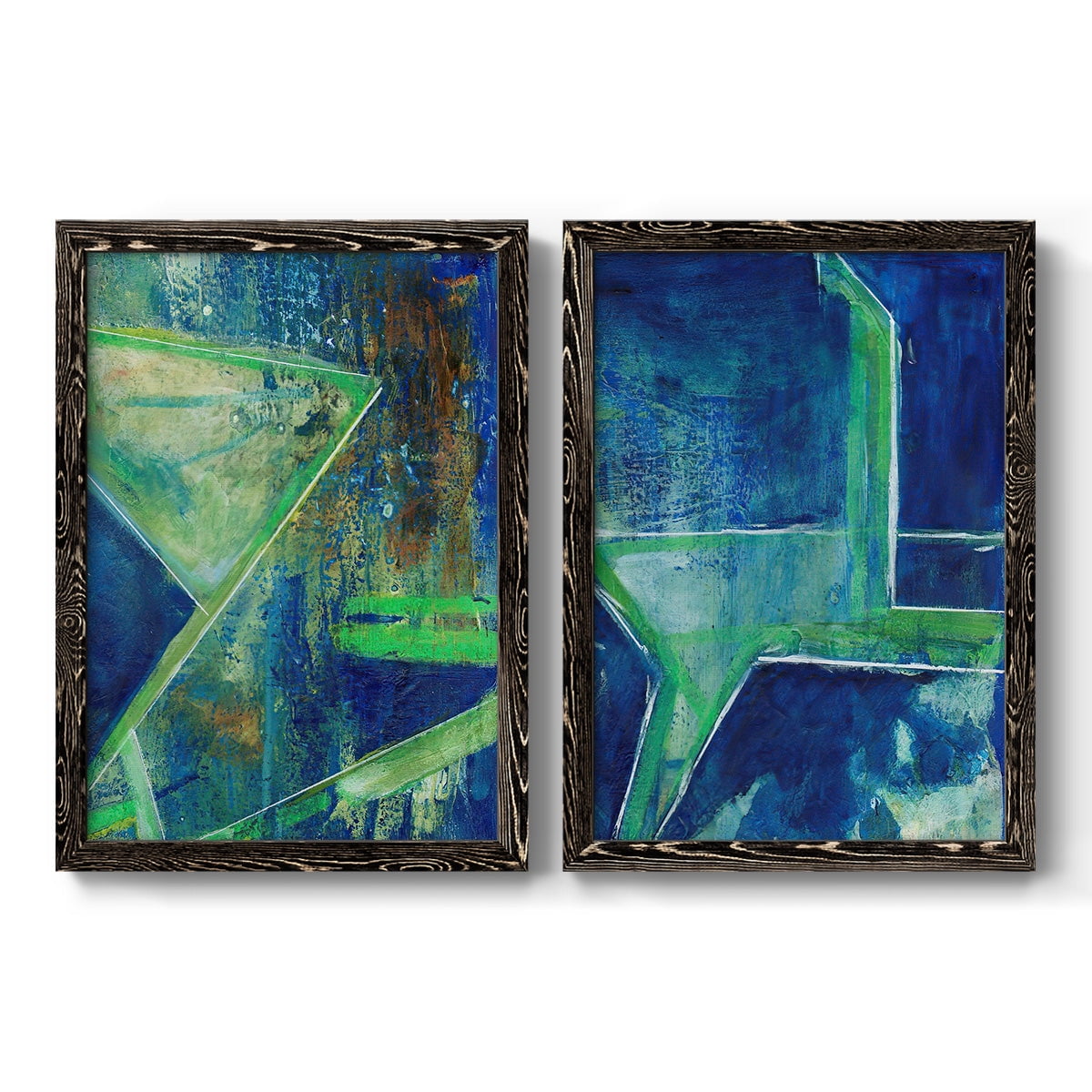 Geometric in Cool VII - Premium Framed Canvas 2 Piece Set - Ready to Hang