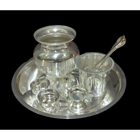 german silver 7 Items Pooja Thali Set for housewarming/ festivals