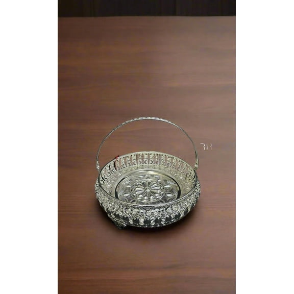 german silver 8" tray with handle for serving/ gift item