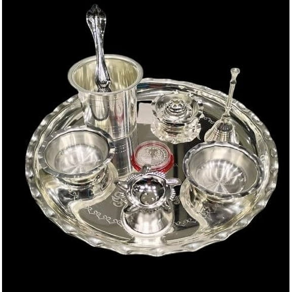german silver 9 Items Pooja Thali Set for housewarming/ festivals