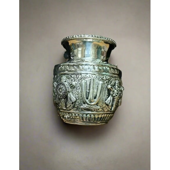 german silver antique finish shaunku chakra kalash for houserwarming/ diwali , 5.5"