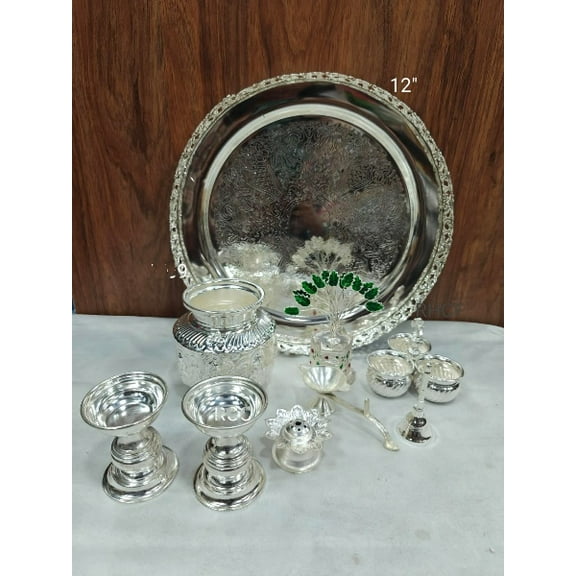 german silver combo pooja thali set for housewarming/ festival