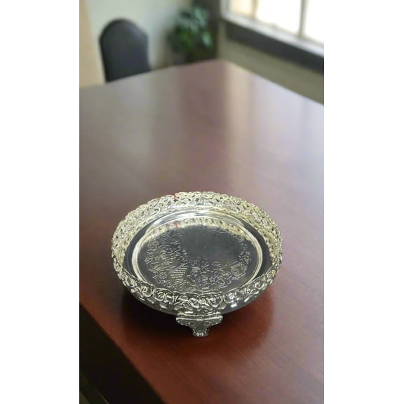 german silver designer tray for serving/ gift item/ pooja