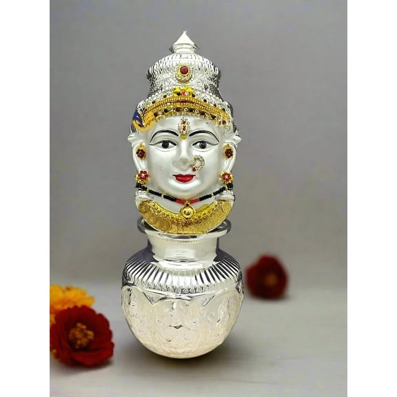 german silver lakshmi face with ashtalakshmi kalash for varalakshmi pooja/ diwali