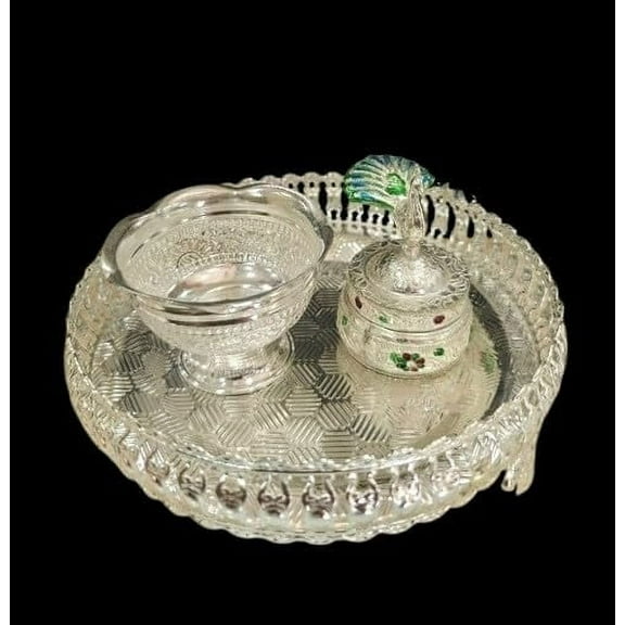 german silver small pooja thali set for festival/ housewarming pooja