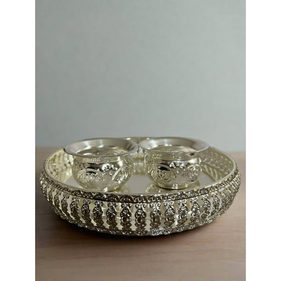german silver tray with 2 bowls for snacks/ pooja/ gift item