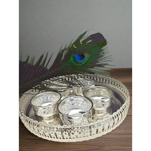german silver tray with 5 bowls set for pooja/ gift item