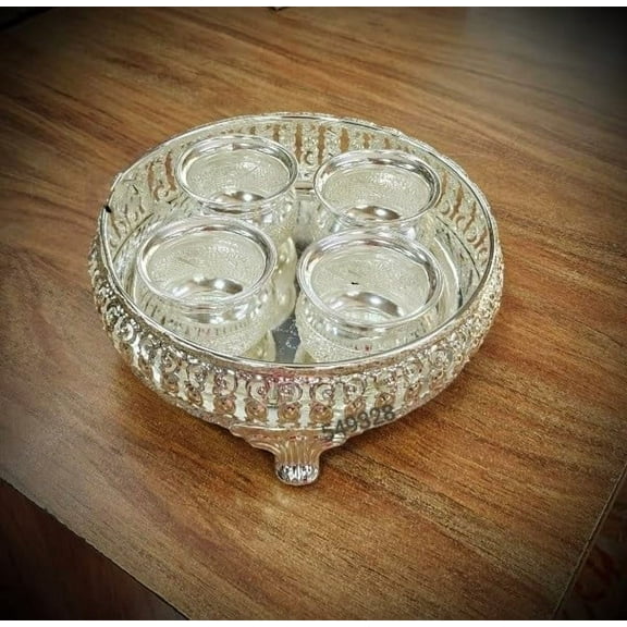 german silver tray with bowl set for snacks / pooja/ gift item